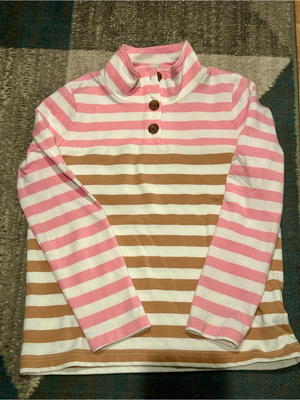 J. Crew Striped Mock Neck Pullover in Pink, Cream & Tan